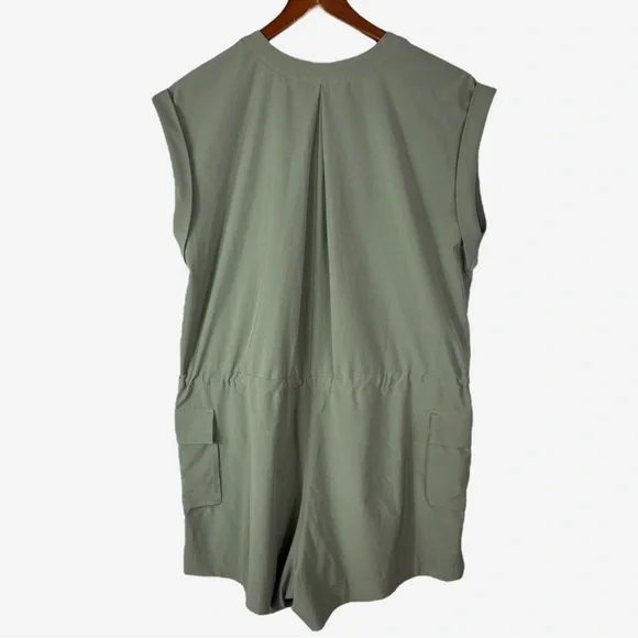 Athleta Sutton Romper Size 10 Green Lightweight Tie Waist Wrinkle Resistant - Picture 5 of 14